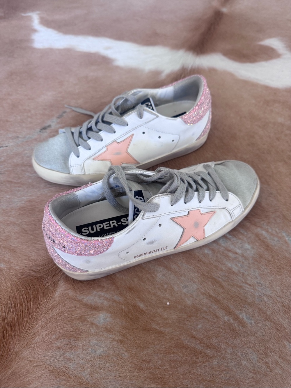 Golden Goose Super-Star Sneakers in White, Pink & Gray